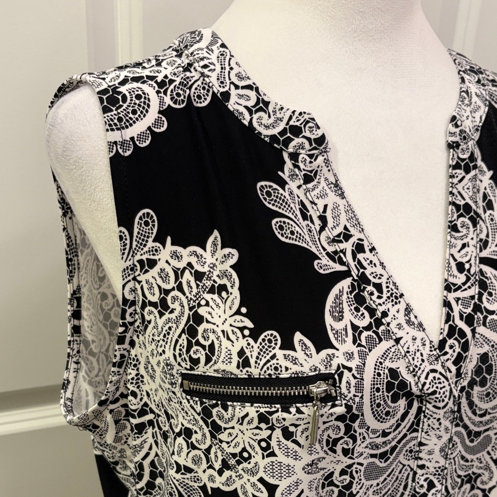 INC International Concepts Black and White Paisley Sleeveless Blouse Large - Picture 4 of 15